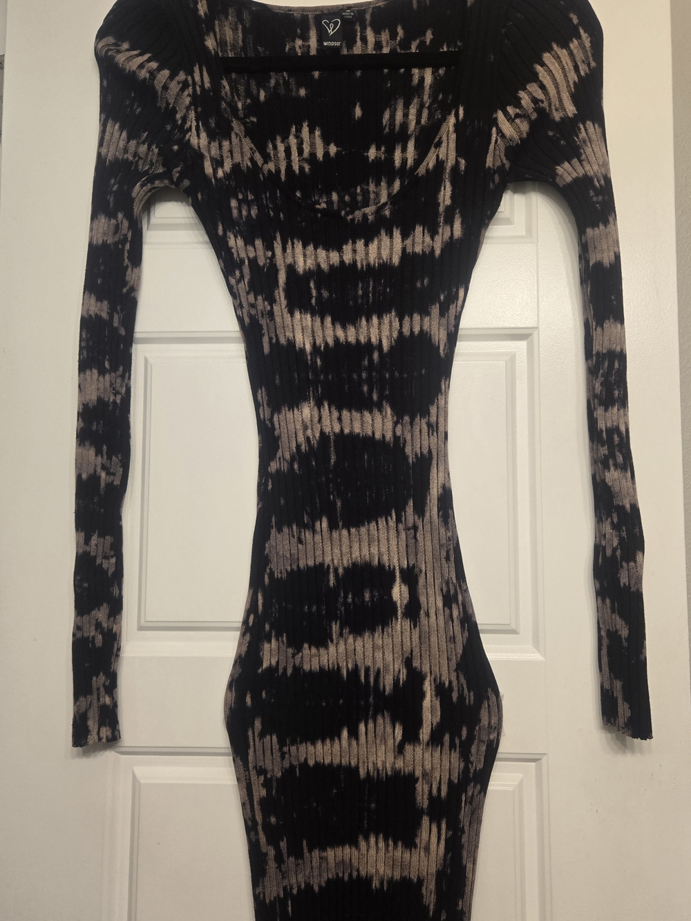 Windsor Cosmic Chic Tie-Dye Knit Midi Dress in Black & Pink